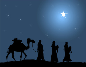 3wisemen the 3 wise men and a camel follwing the star
